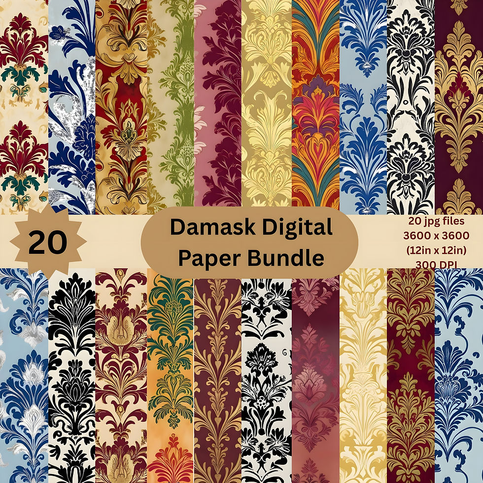 Printable damask paper bundle for scrapbooking and card making