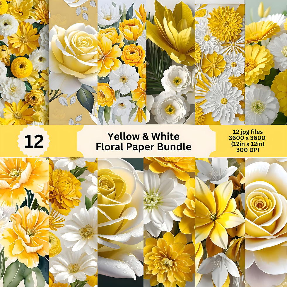 Digital paper bundle featuring yellow and white floral designs
