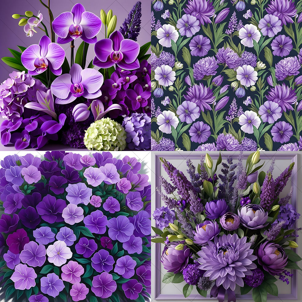 Thumbnail: Floral digital paper bundle in a range of soft to bold purple tones