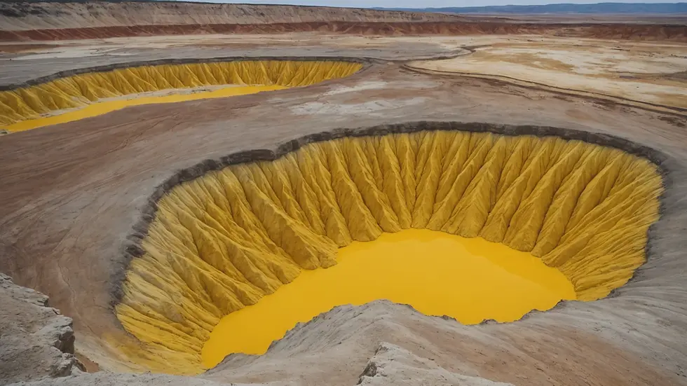 Eye-level view of a sulfur deposit in a geological formation
