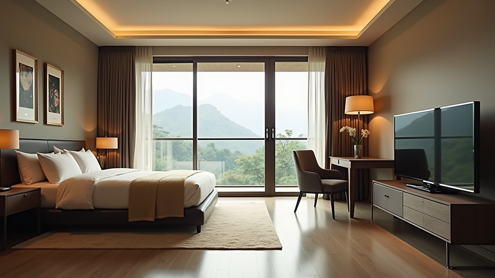 Eye-level view of a modern serviced apartment in Shillong