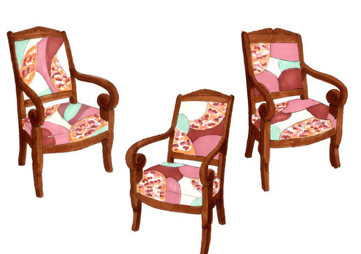 Fauteuils de style Empire au patchwork rosé, tout en douceur