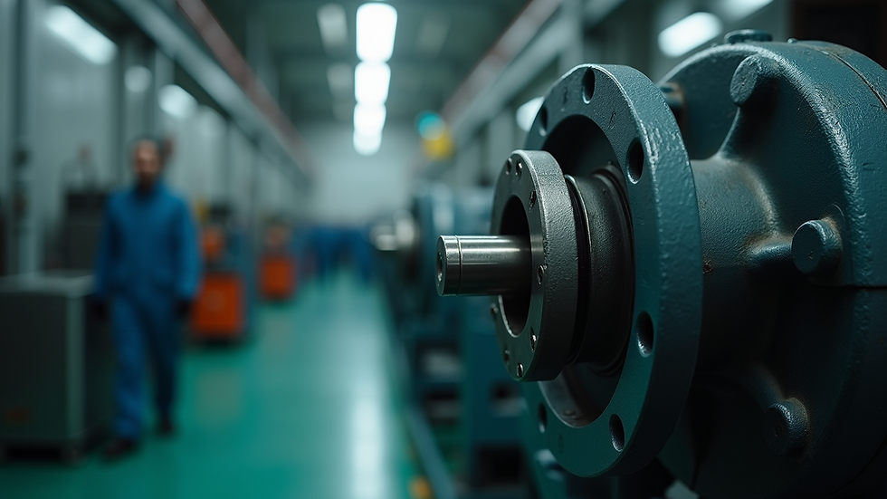 Eye-level view of a hydraulic pump machinery