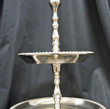 Tall Silver Beaded 2-Tiered Platter/Stands