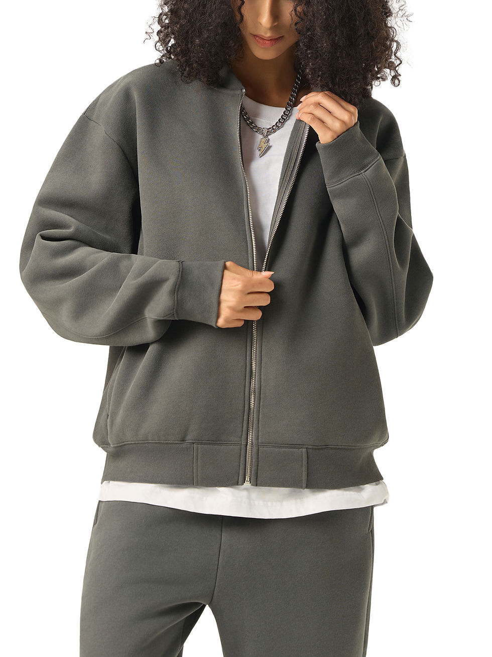 Thumbnail: Essential Zip-Up Fleeced Varsity Jacket