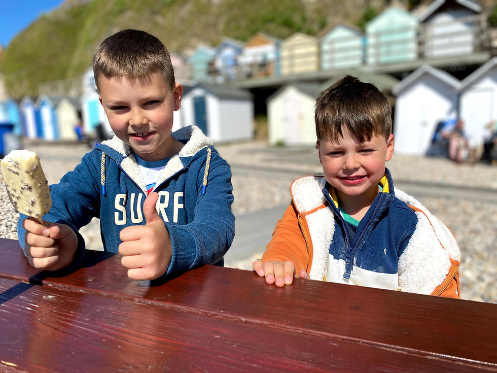 George and William on the Beach In Beer, East Devon