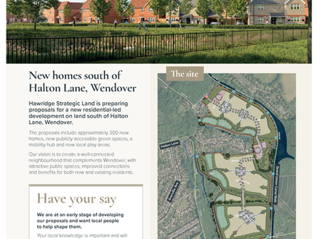 image of newsletter with a plan of proposed development, visual and information