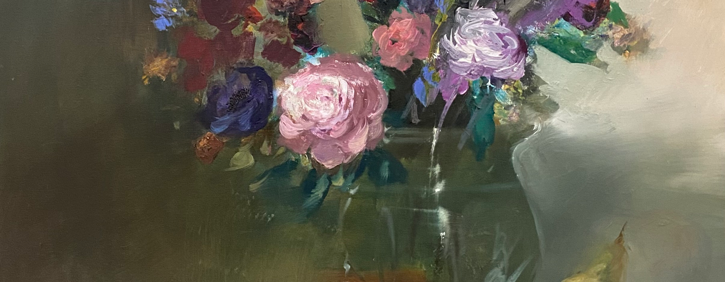 Bouquet de fleurs - HST 60x60cm - Œuvre de Laurence Gancel, artiste peintre à Lyon