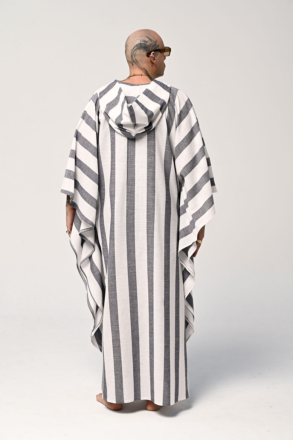 Thumbnail: Gray Striped Linen Caftan Hoodie