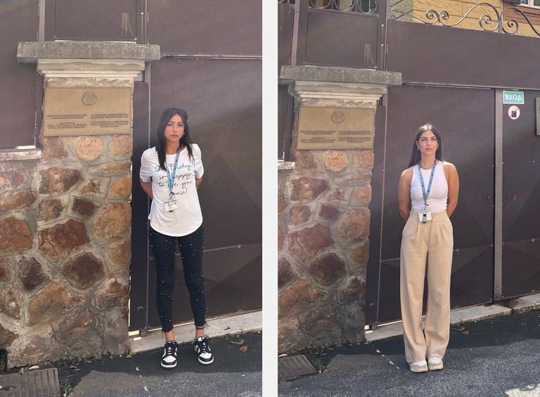 UIL representatives in front of the Belarusian embassy in Rome.