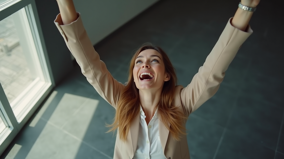 High angle view of a person celebrating success after coaching