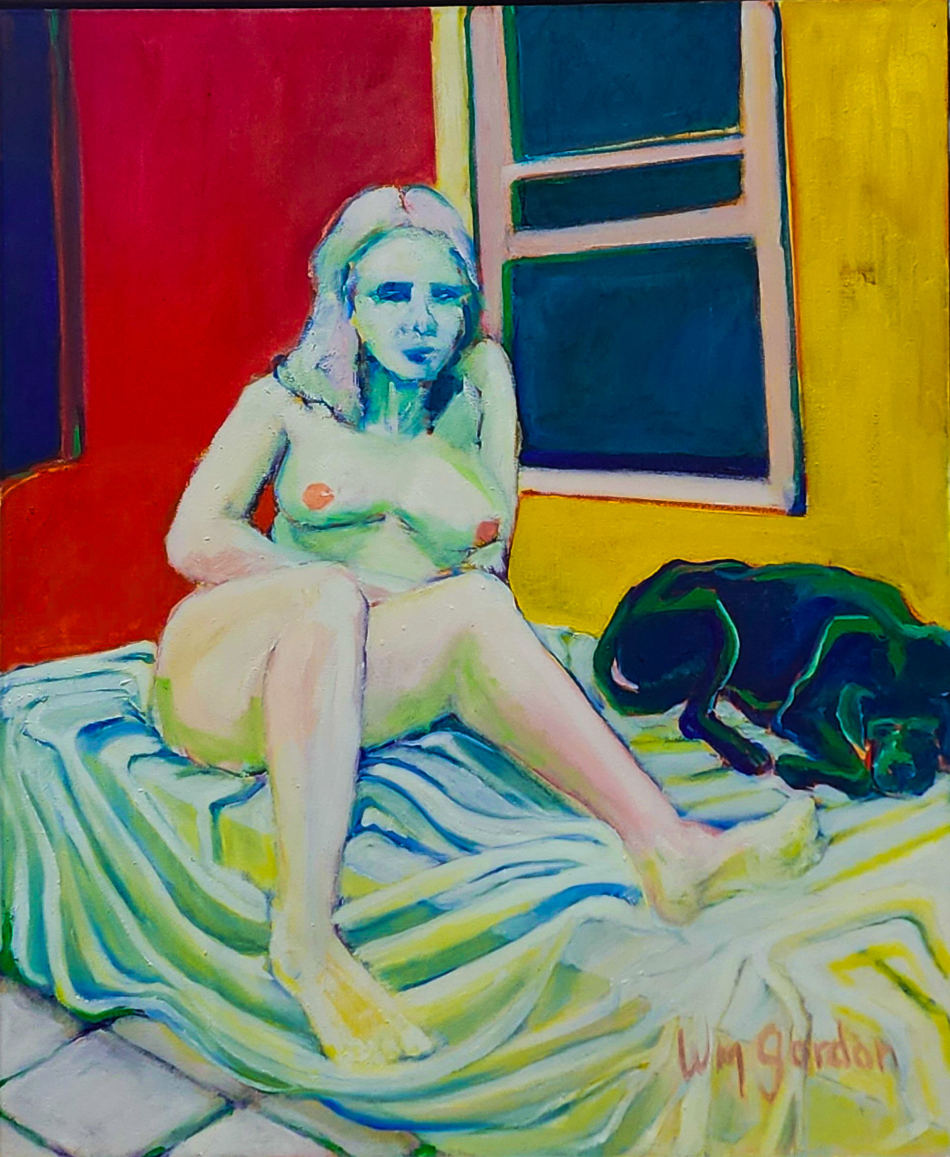 A).  Girl with Black Lab