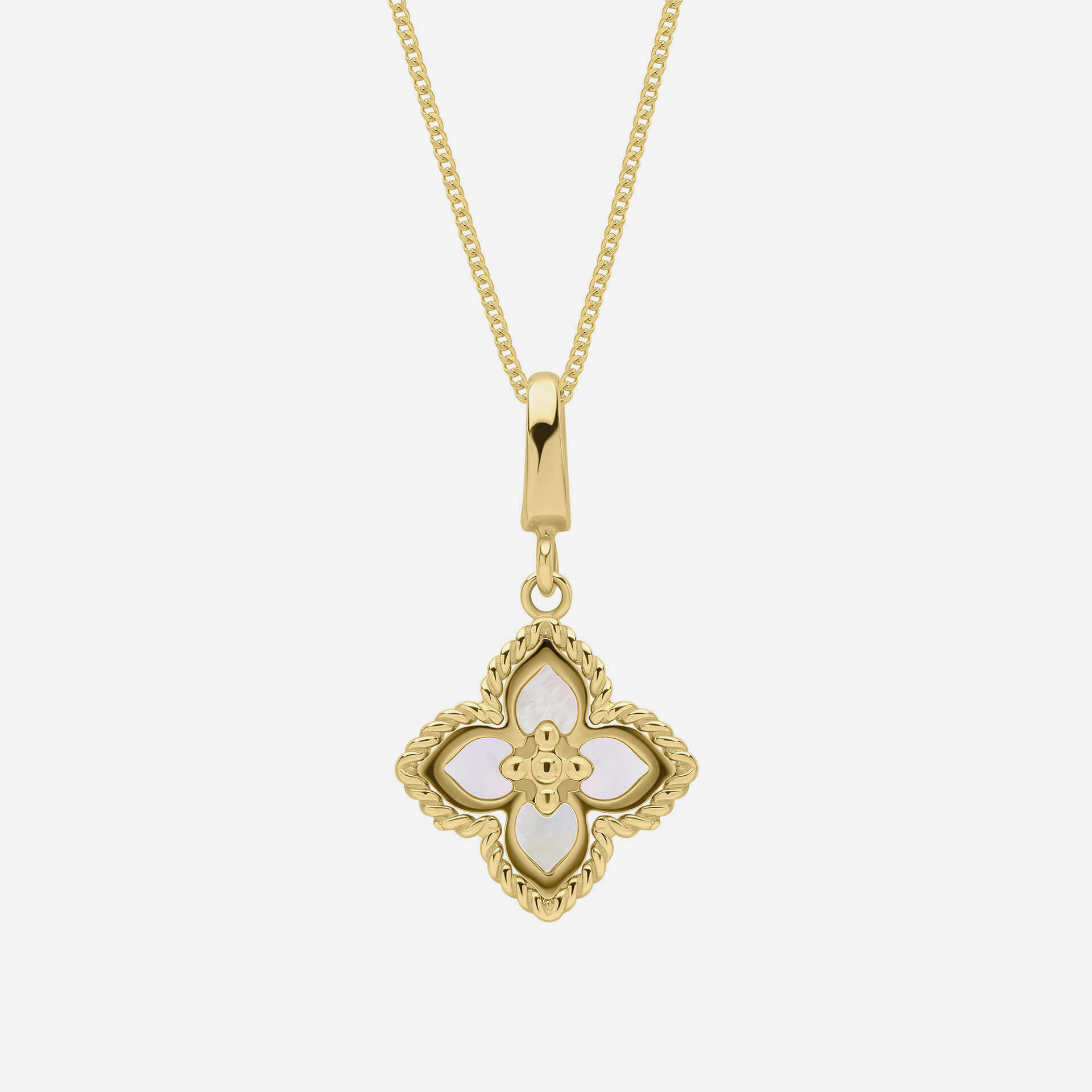 9ct Yellow Gold Mother of Pearl Flower Pendant Necklace