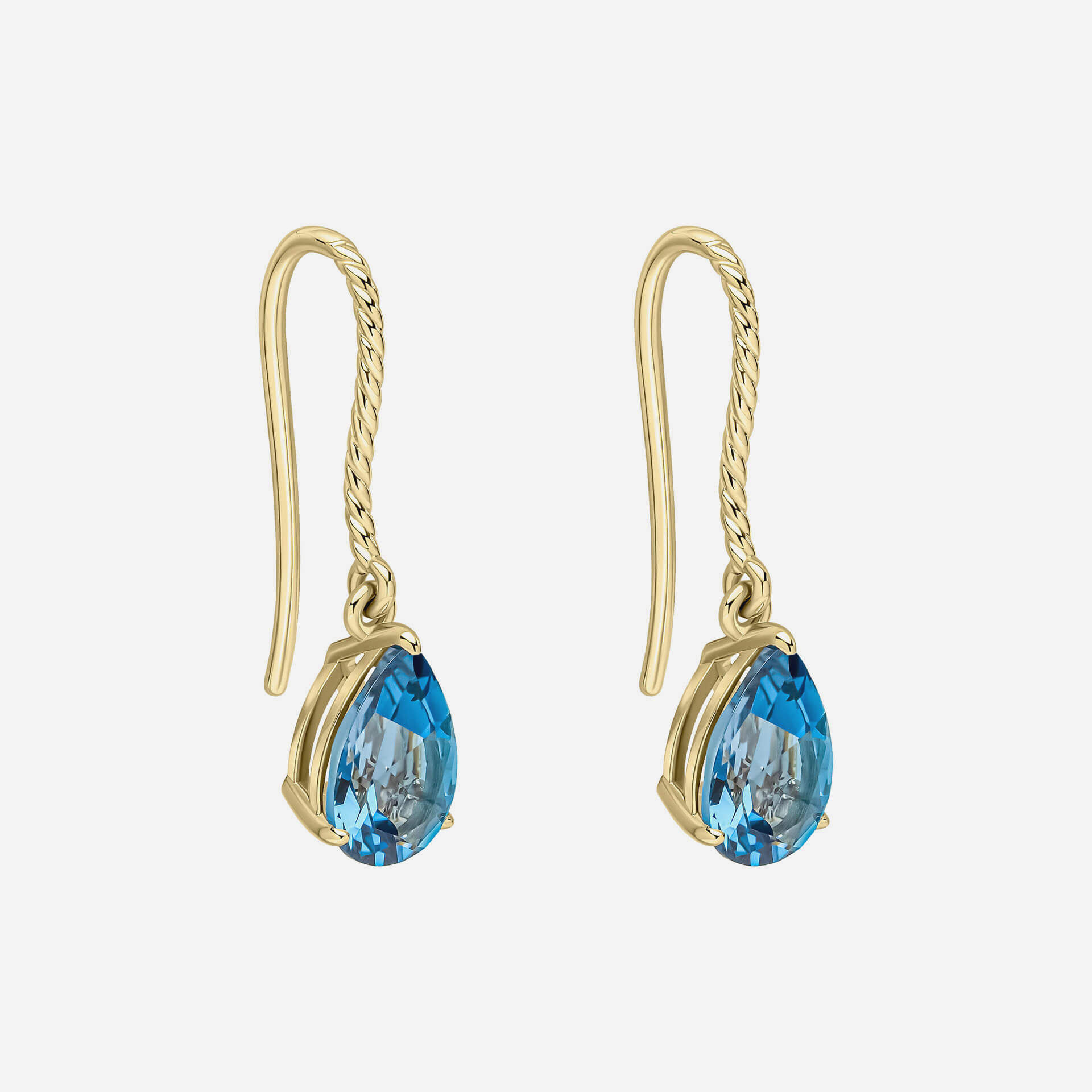 9ct Gold London Blue Topaz Rope Twist Drop Earrings