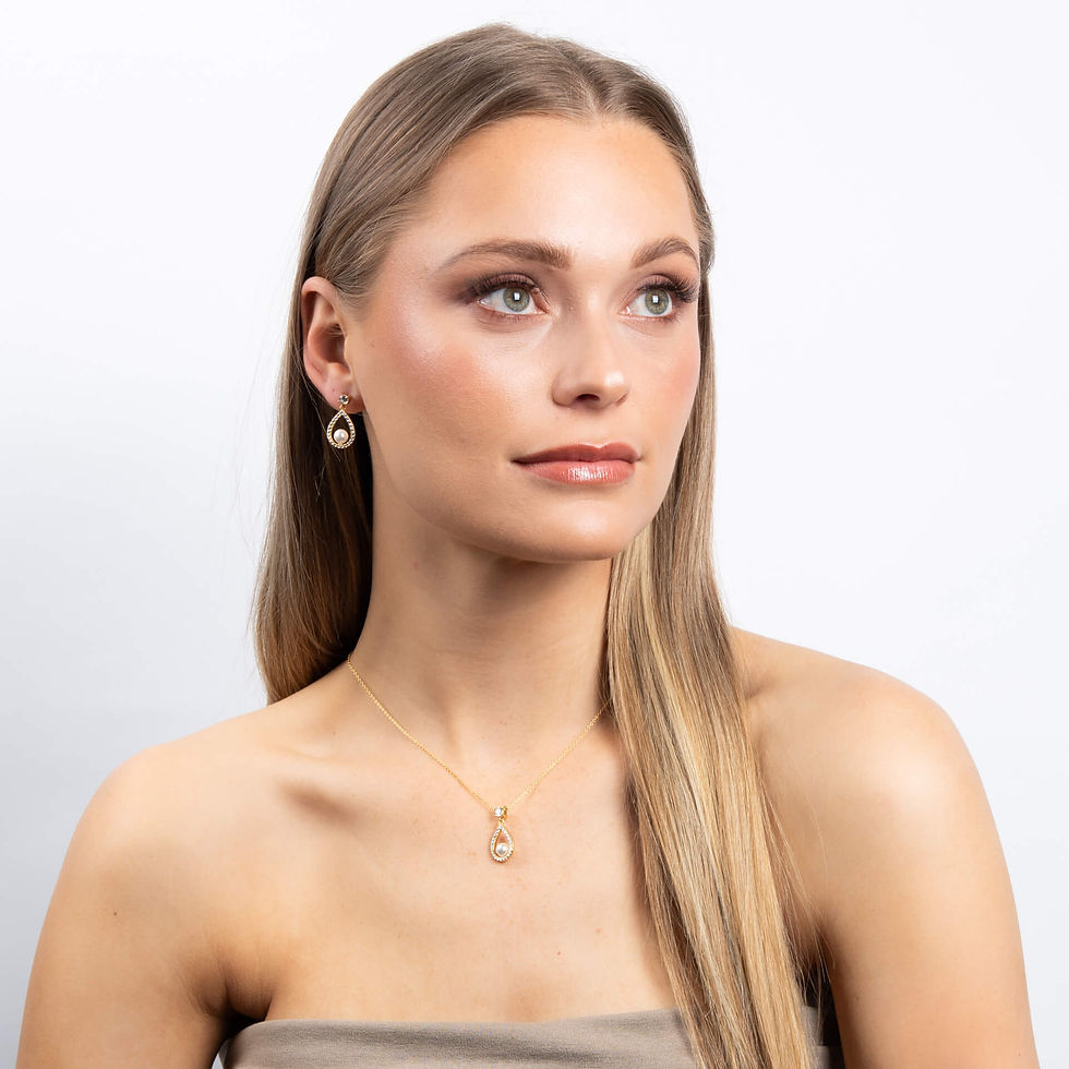 Thumbnail: Teardrop Pave Set Zirconia with Round Pearl Earrings