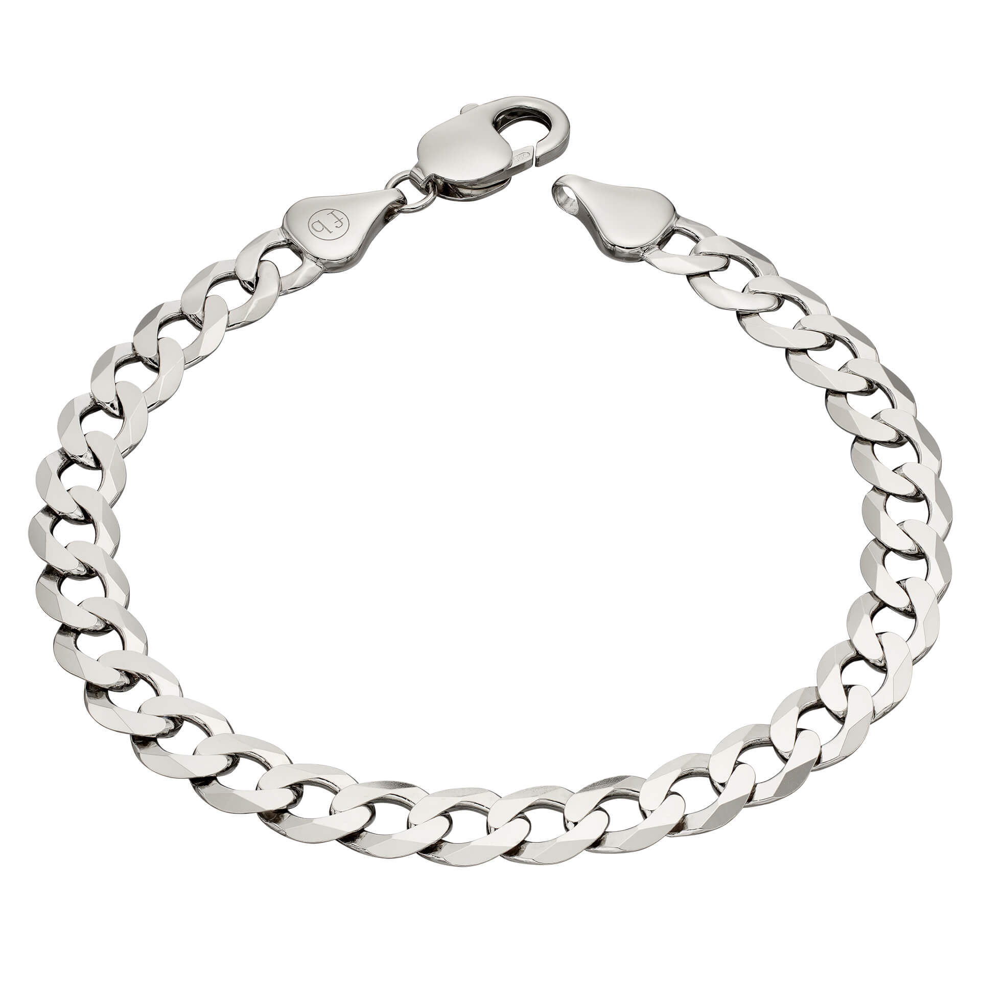 Platinum Plated Sterling Silver Diamond Cut Curb Chain Bracelet