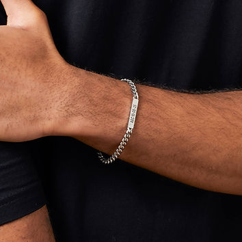 men's stainless steel ID bar bracelet, engraved men's bracelet, curb chain bracelet for men