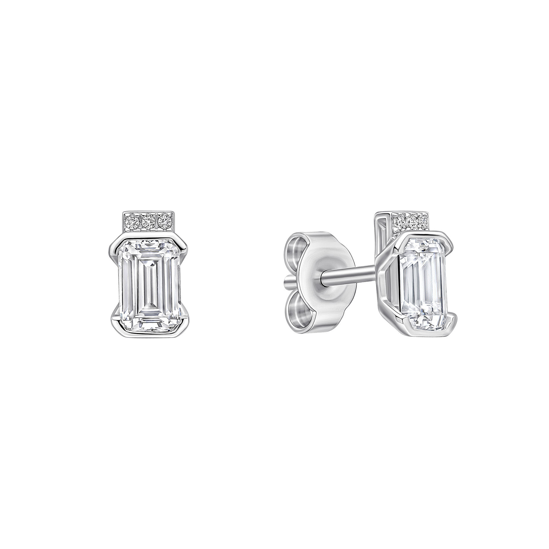 Diamonfire Emerald Cut Half Bezel Stud Earrings