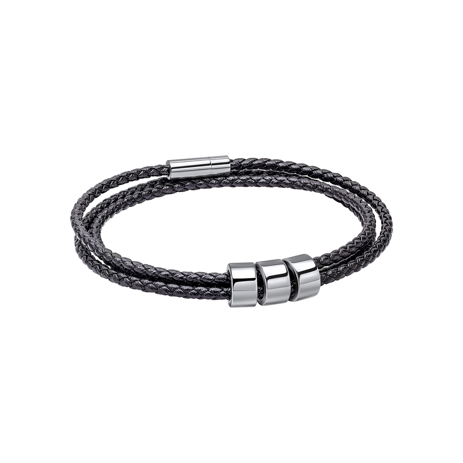 Triple Layer Thin Black Leather Bracelet