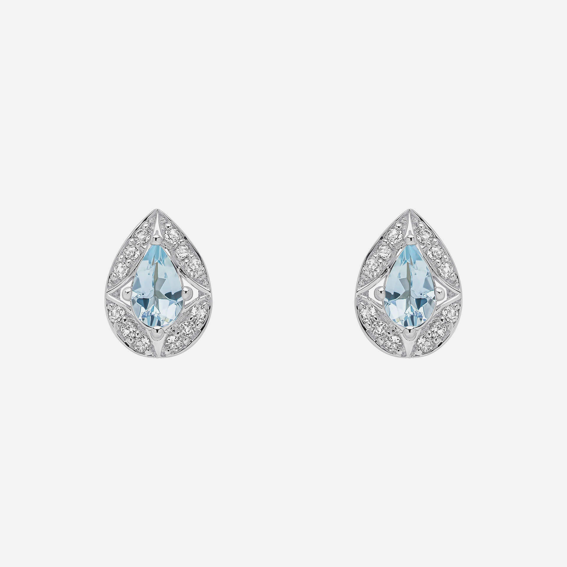 9ct White Gold Aquamarine and White Topaz Art Deco Stud Earrings