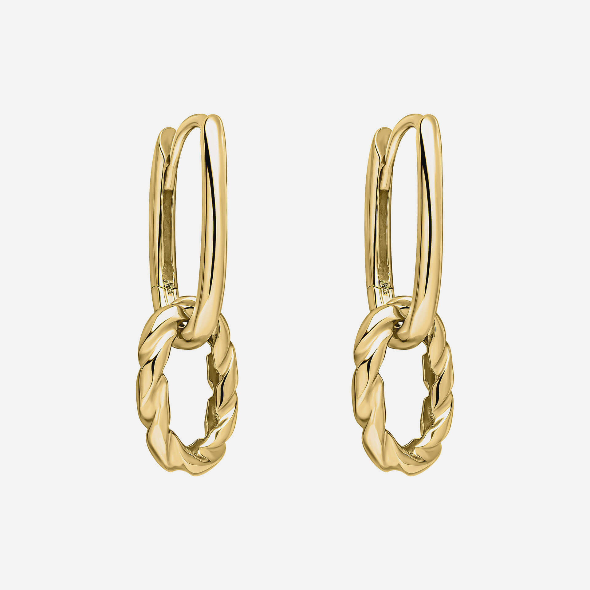 9ct Yellow Gold Rope Twist Double Hoop Drop Earrings