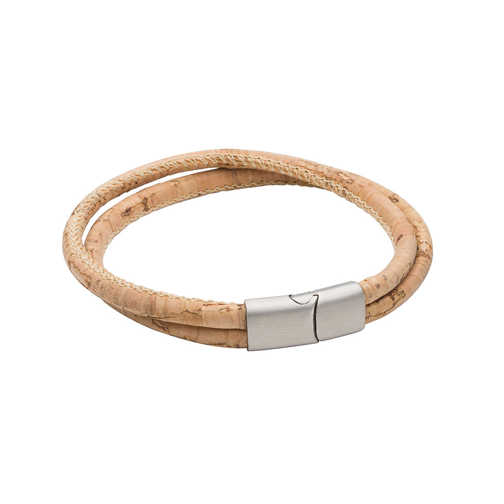 Thumbnail: Cork Tubular Double Row Bracelet with Stainless Steel Clasp