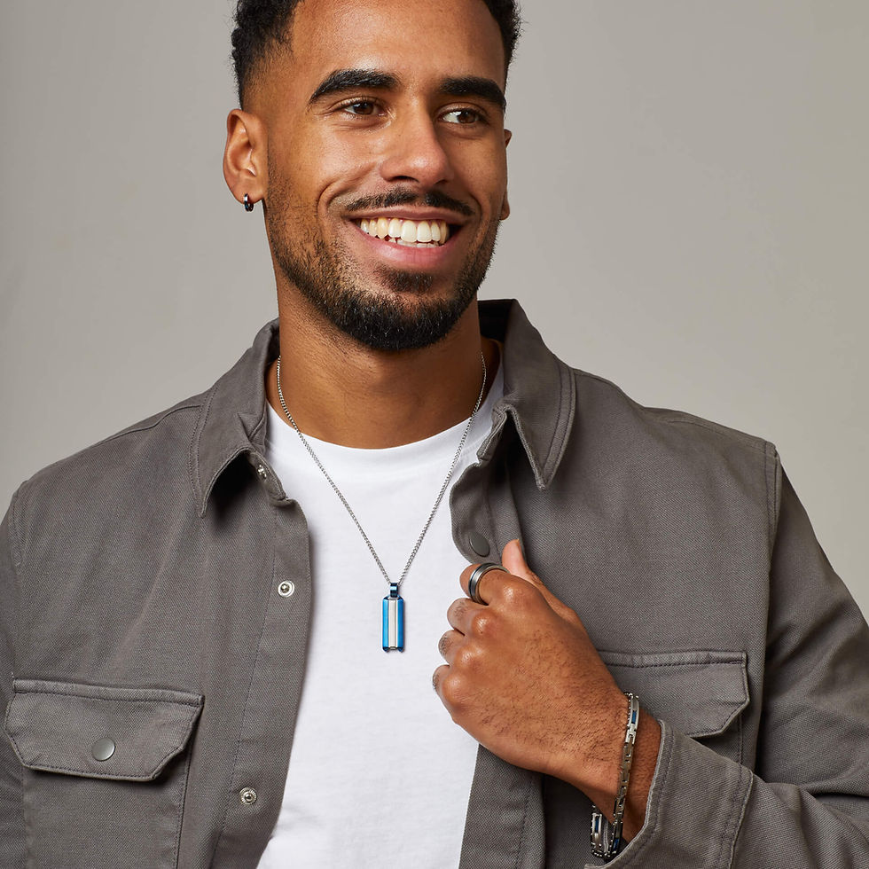 Thumbnail: Fred Bennett Stainless Steel and Blue Detail Hoop Earrings