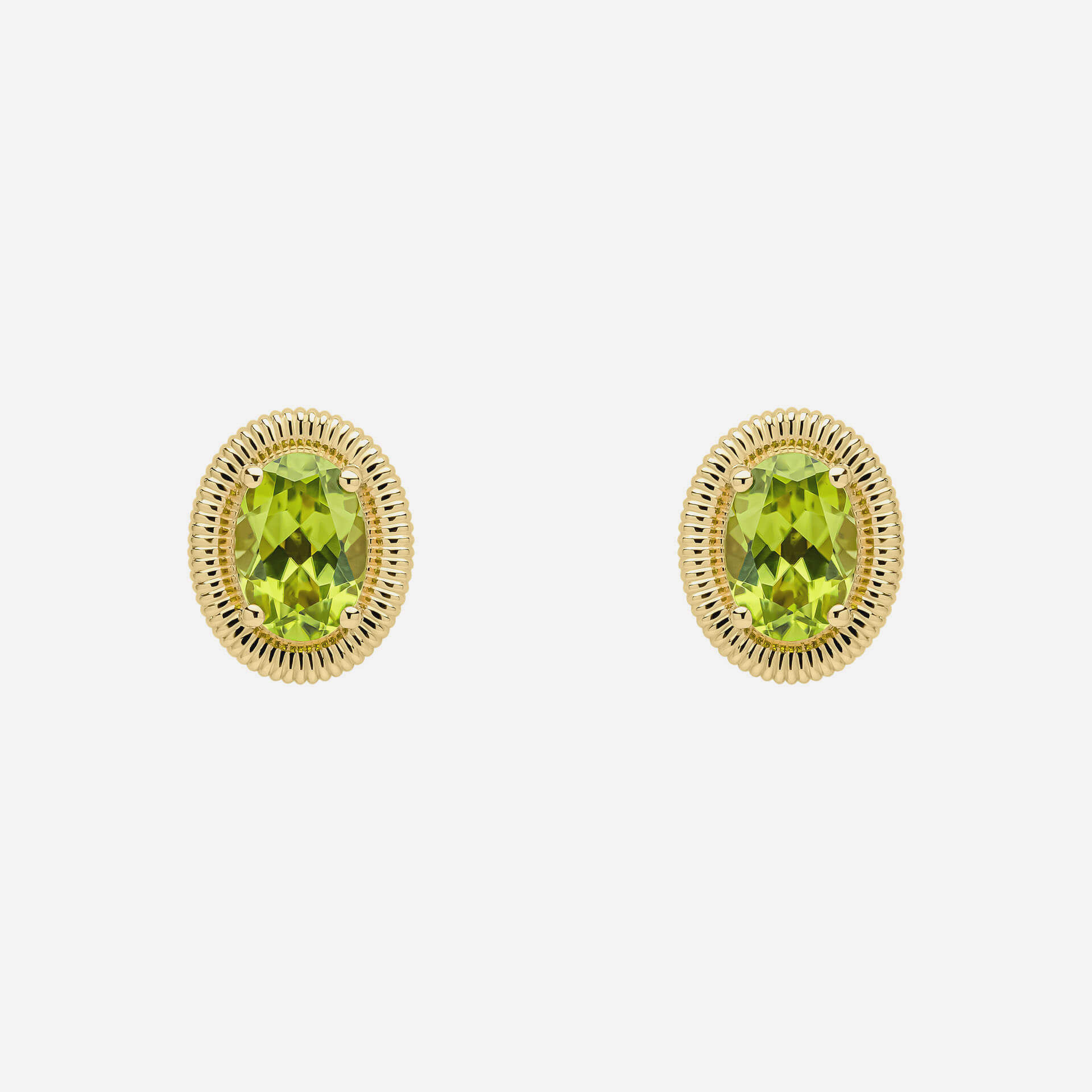9ct Gold Peridot Oval Ridged Stud Earrings