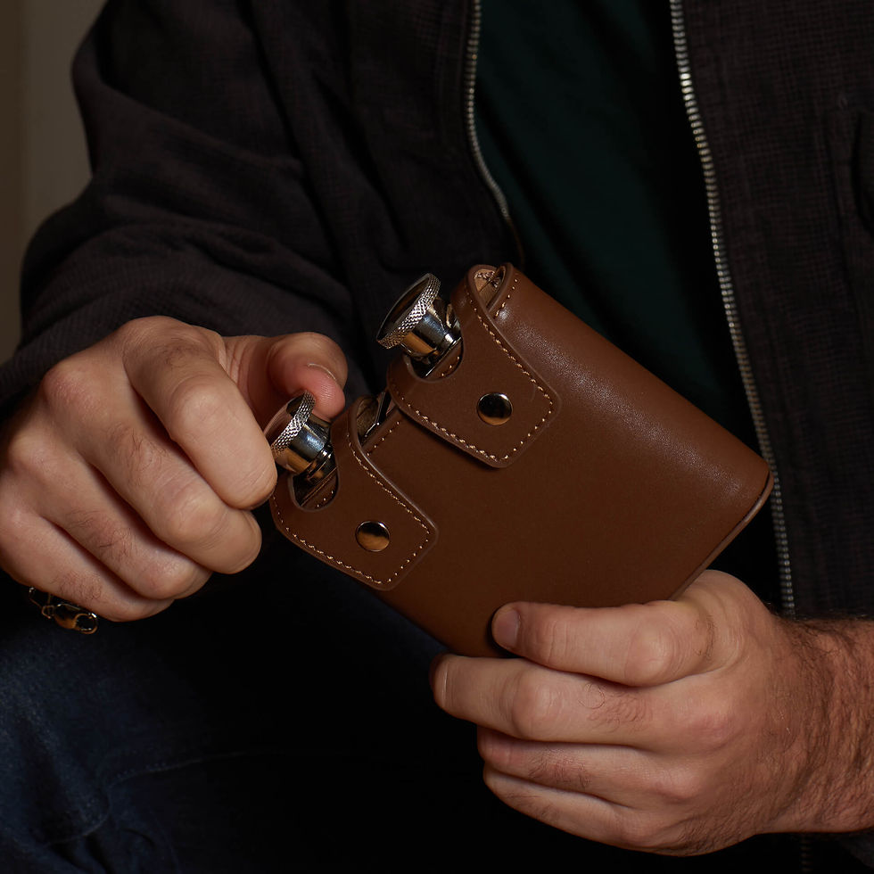 Thumbnail: Fred Bennett Twin Brown Leather 3oz Hip Flasks with Case