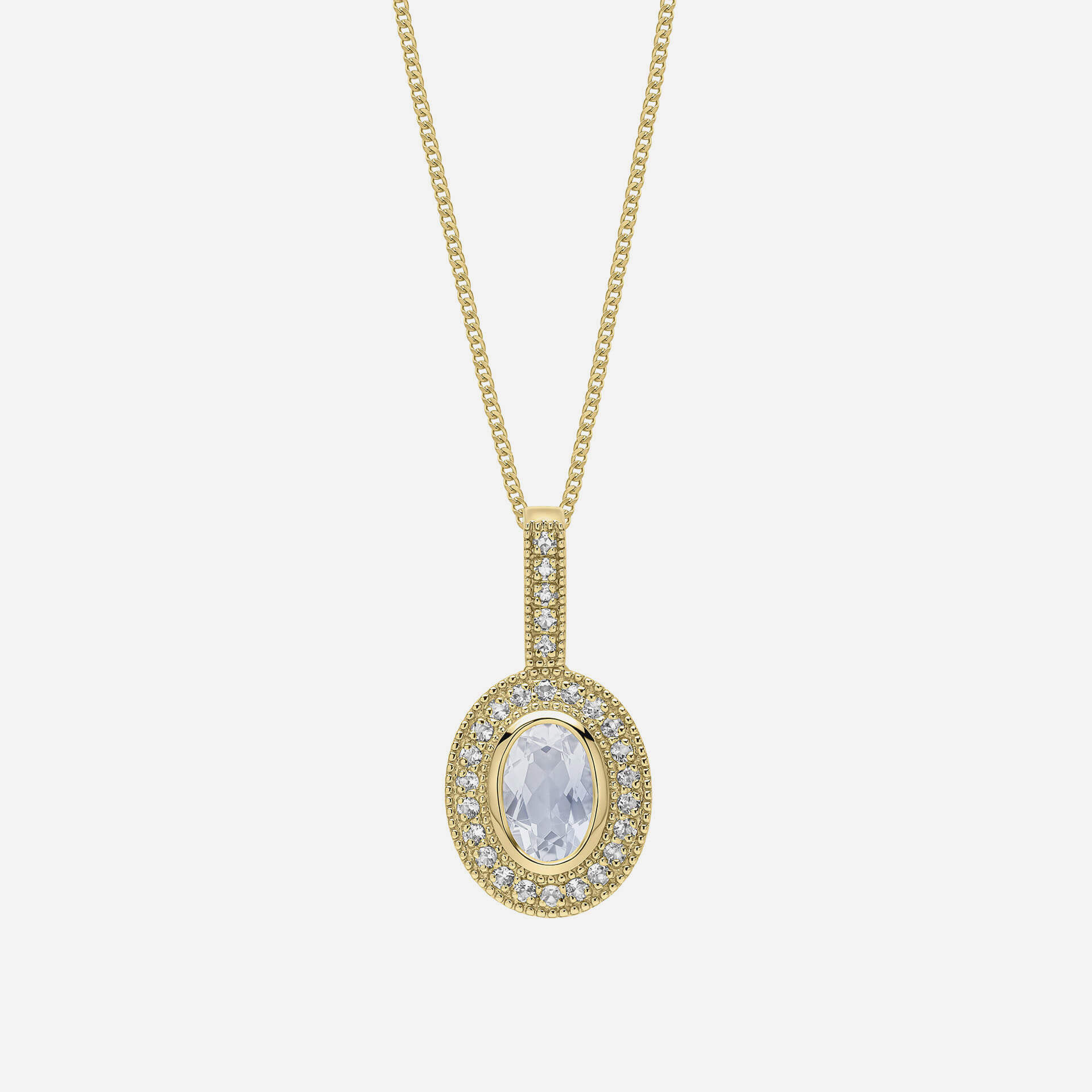 9ct Gold Oval Blue Moonstone and White Topaz Pendant Necklace