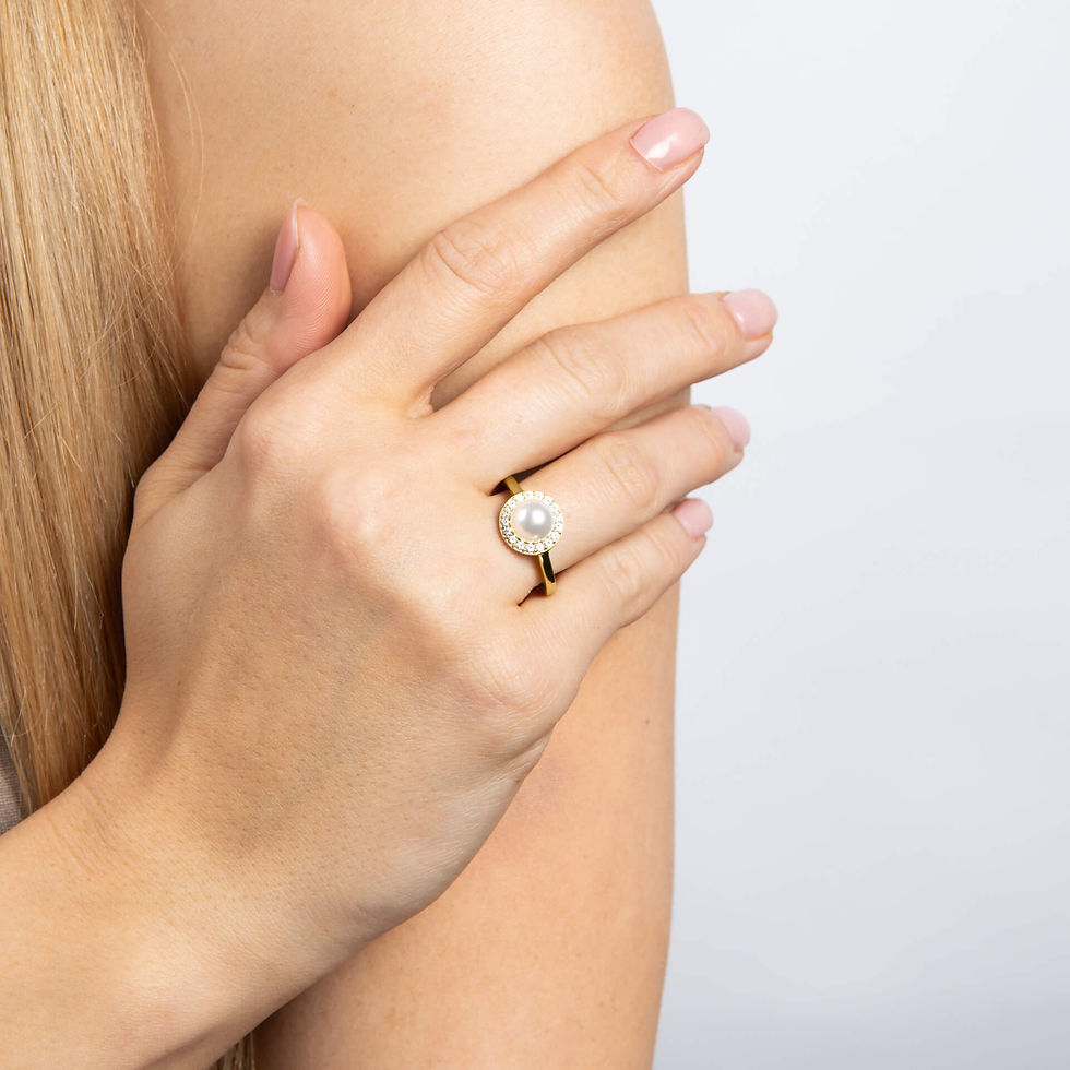 Thumbnail: Diamonfire Shell Pearl and Zirconia Halo Ring