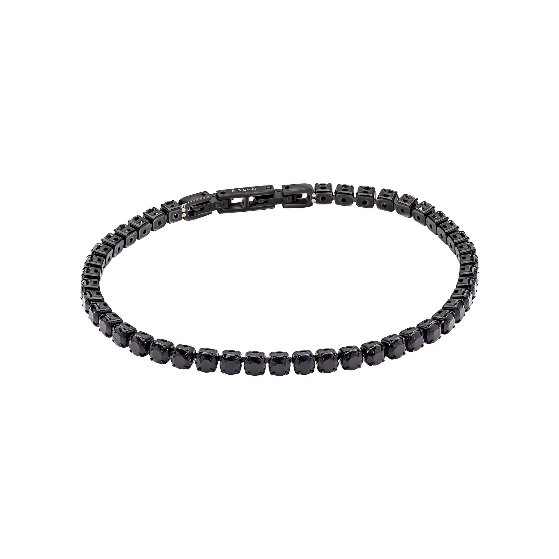 Black CZ and Stainless Steel Tennis Bracelet