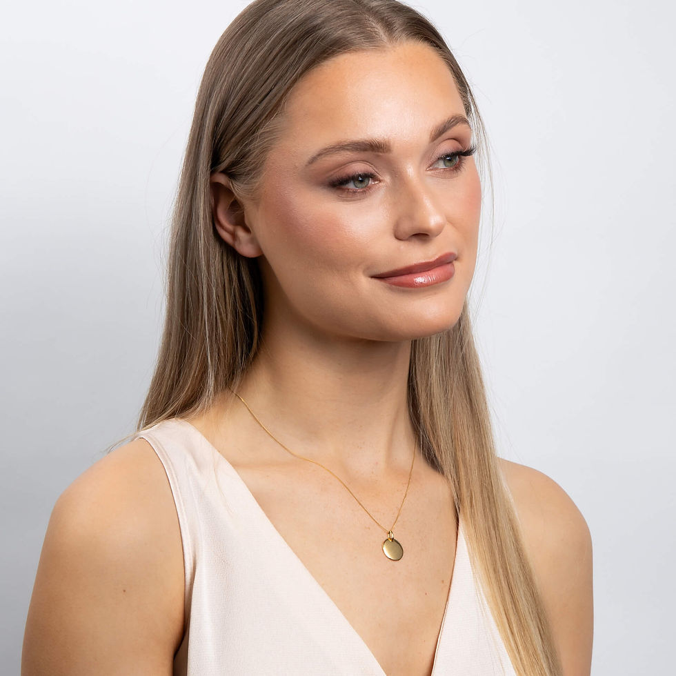 Thumbnail: Recycled Silver 15mm Round Tag Necklace with Yellow Gold Plating