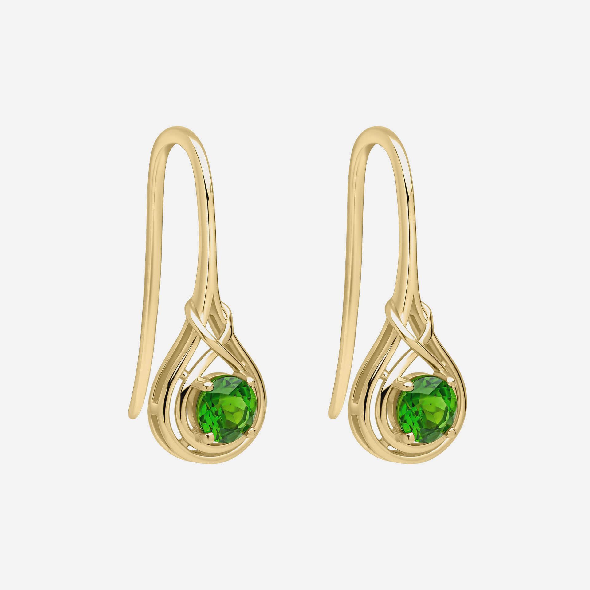 9ct Gold Celtic Green Diopside Hook Earrings