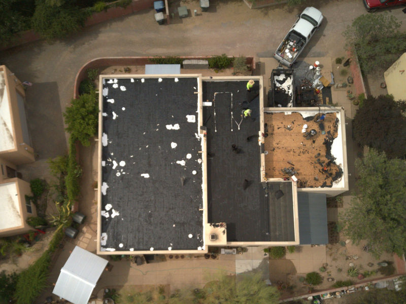 Aerial photo of a flat roof taken during an inspection