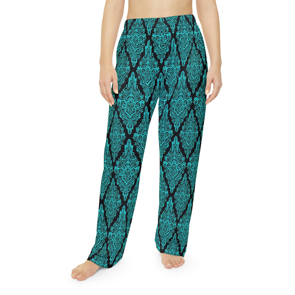 Women's Pajama Pants Blue Lace Diamond Print