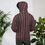 Thumbnail: Unisex Hoodie, Black And Red Vertical Stripes, Stars.