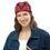 Thumbnail: All-Over Print Beanie, pink, orange and black geometric pattern