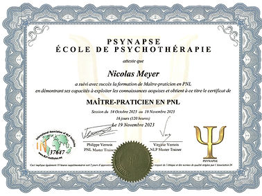 Nicolas MEYER, certifié Maître Praticien en PNL
