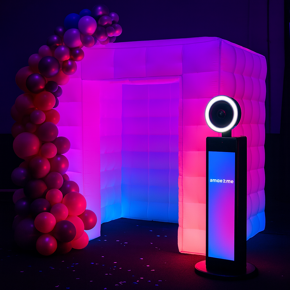 Inflatable photo booth with balloon arch