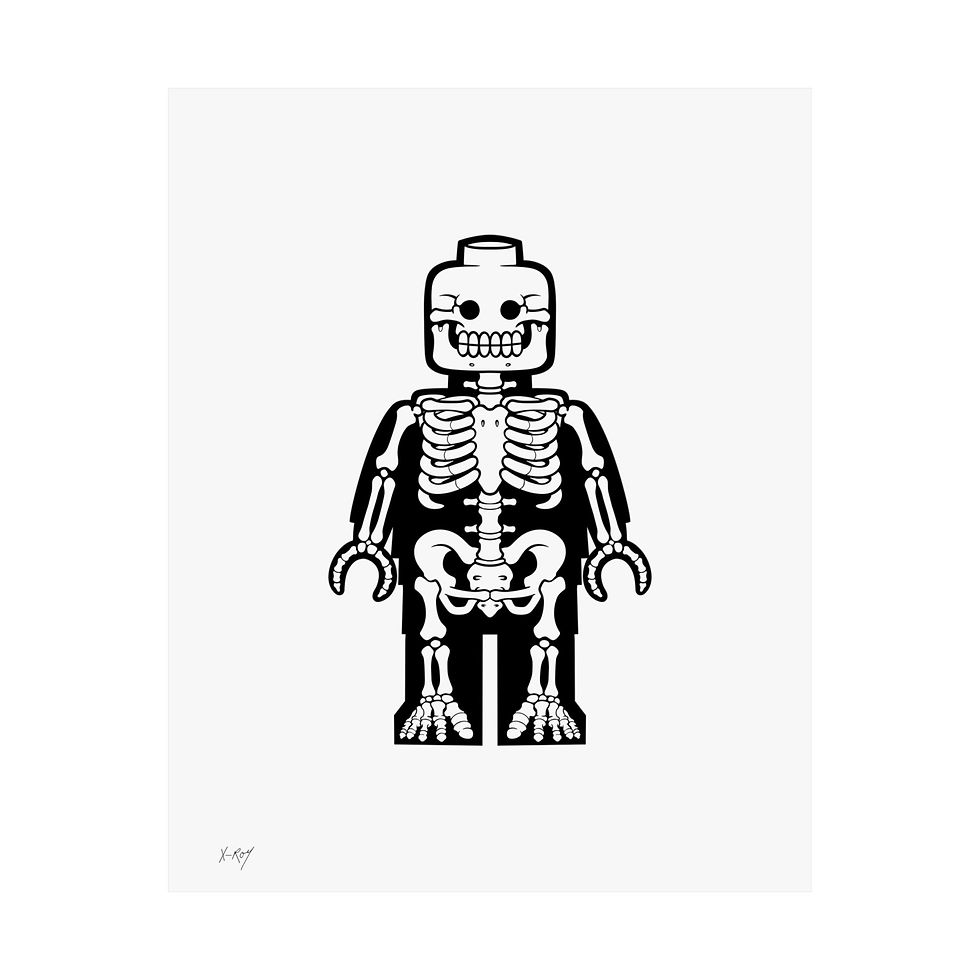 X-Ray Toy Poster 16x20 featuring a building block figure with detailed skeleton anatomy in bold black and white.
