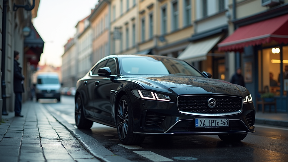 Střední pohled na detailně vyčištěné auto zaparkované v Brně