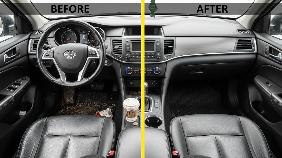 Eye-level view of clean car interior after professional cleaning
