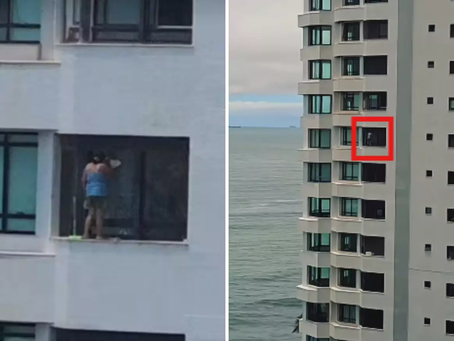 Mulher é filmada em pé em janela de prédio de luxo no Guarujá