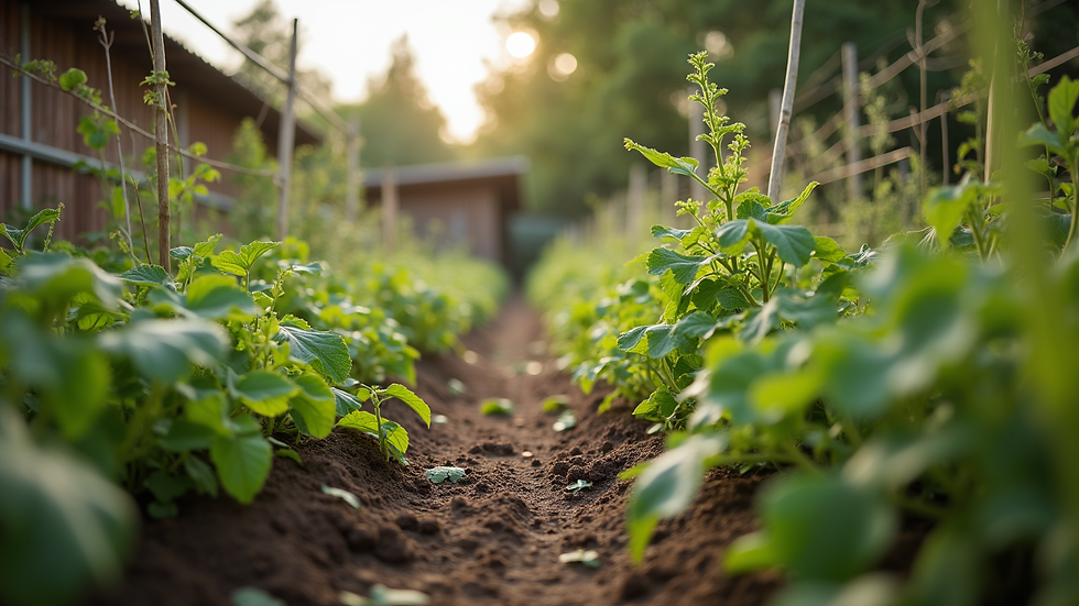 Eye-level view of a community garden with diverse plants
