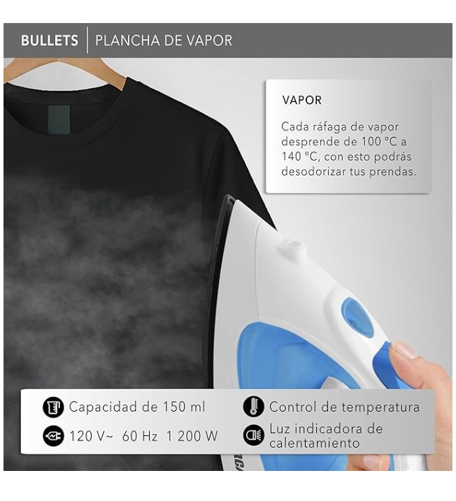 Miniatura: Plancha De Vapor Rca Rc-s100b Con Placa Antiadherente