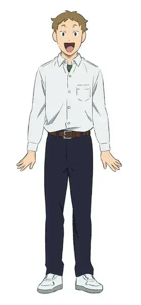 personagem secundário de Yano-kun's Ordinary Days, sorrindo em uniforme escolar branco.
