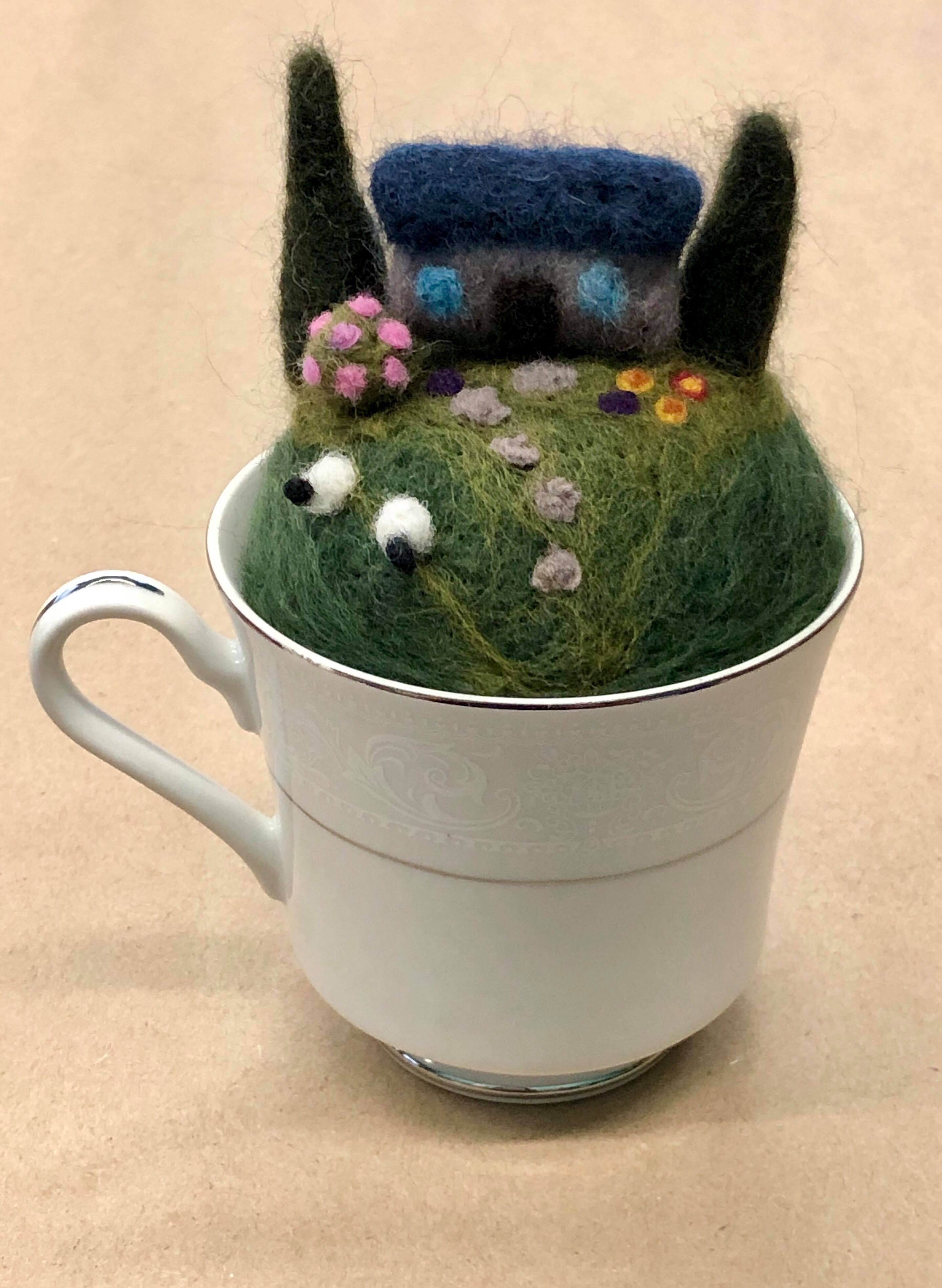 Needle Felted Tea Cup Garden