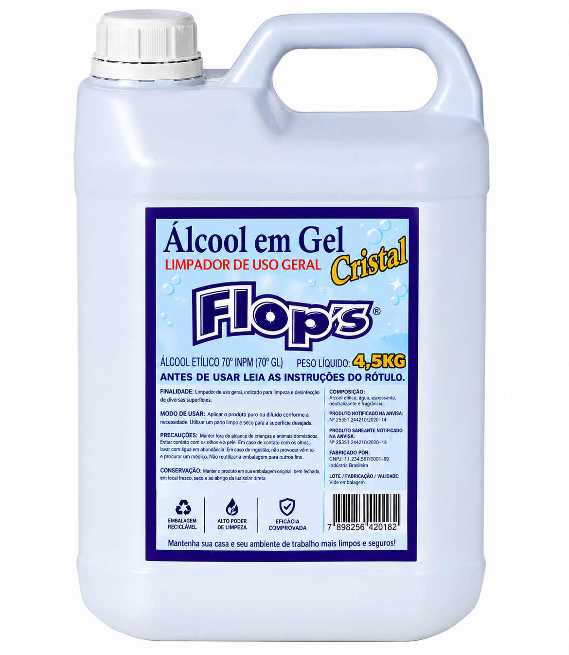 Alcool em Gel 5 litros 70% Flops 
