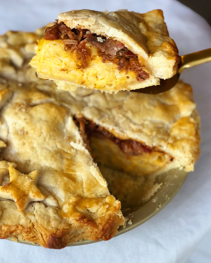 Pulled pork and Mac N Cheese Smoked Pie